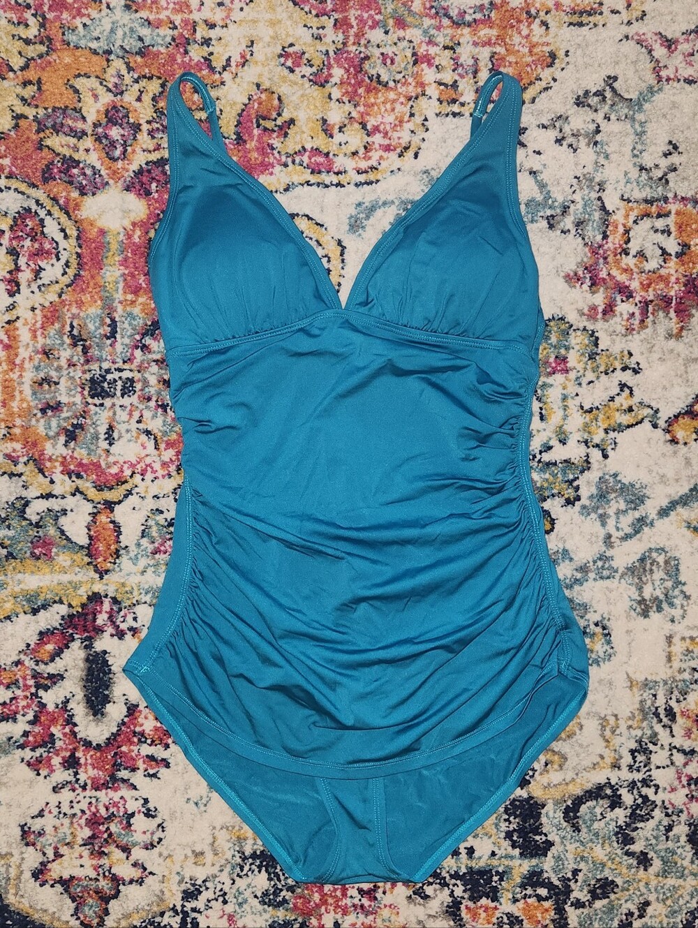 TOMMY BAHAMA Turquoise V-Neck One-Piece Swimsuit – Women’s Size 10